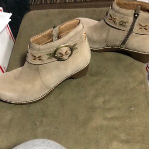 Dansko Tan Ankle Boots with Embroidered Detail